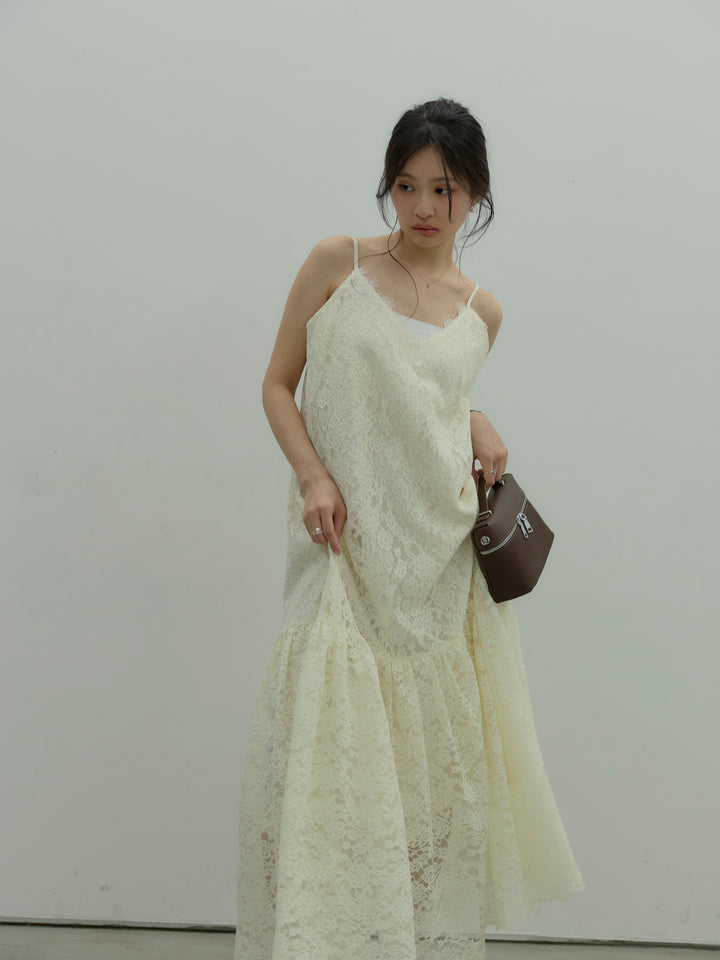 フラワーレースフレアキャミドレス