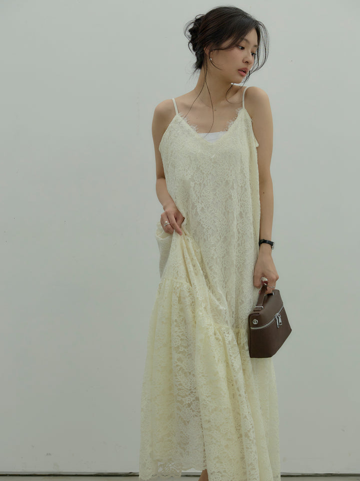 フラワーレースフレアキャミドレス