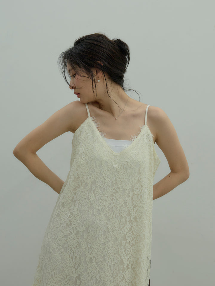 フラワーレースフレアキャミドレス