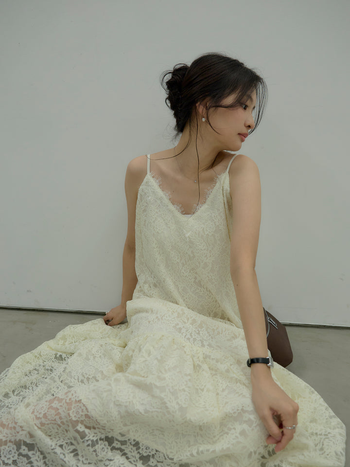 フラワーレースフレアキャミドレス