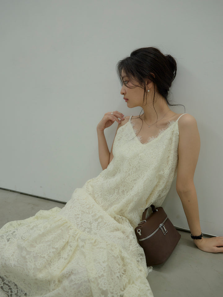 フラワーレースフレアキャミドレス