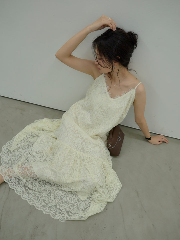 フラワーレースフレアキャミドレス