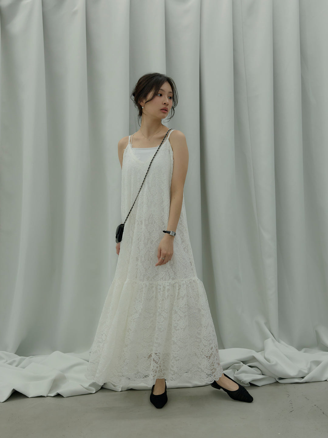 フラワーレースフレアキャミドレス