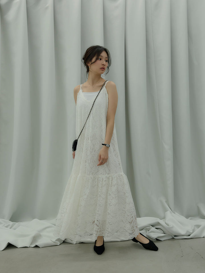 フラワーレースフレアキャミドレス