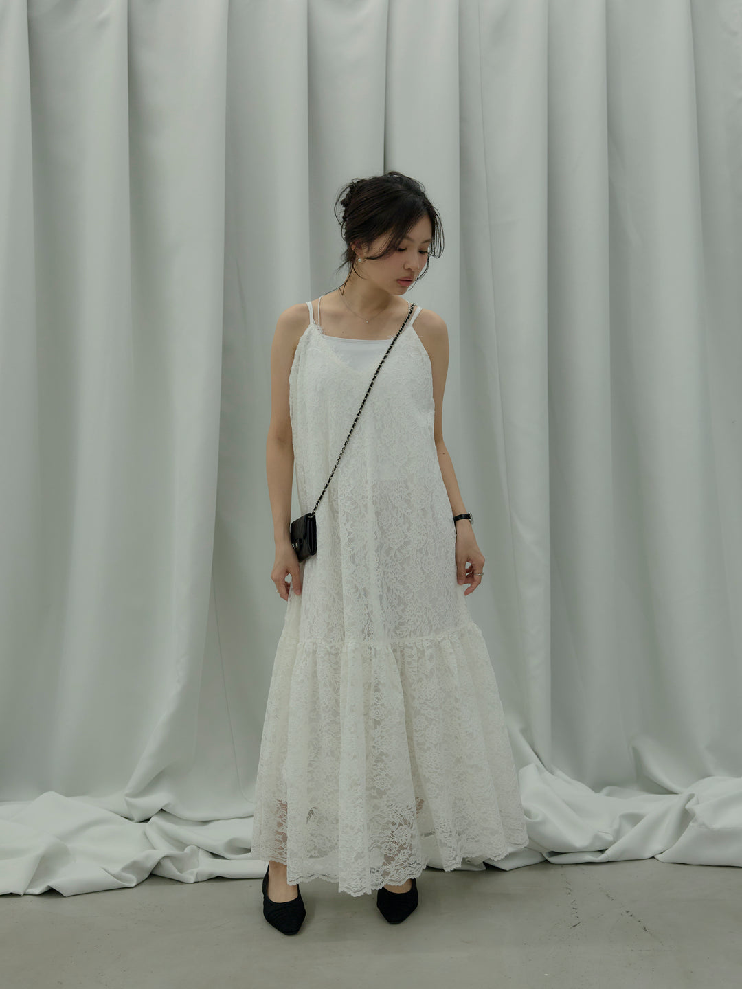 フラワーレースフレアキャミドレス