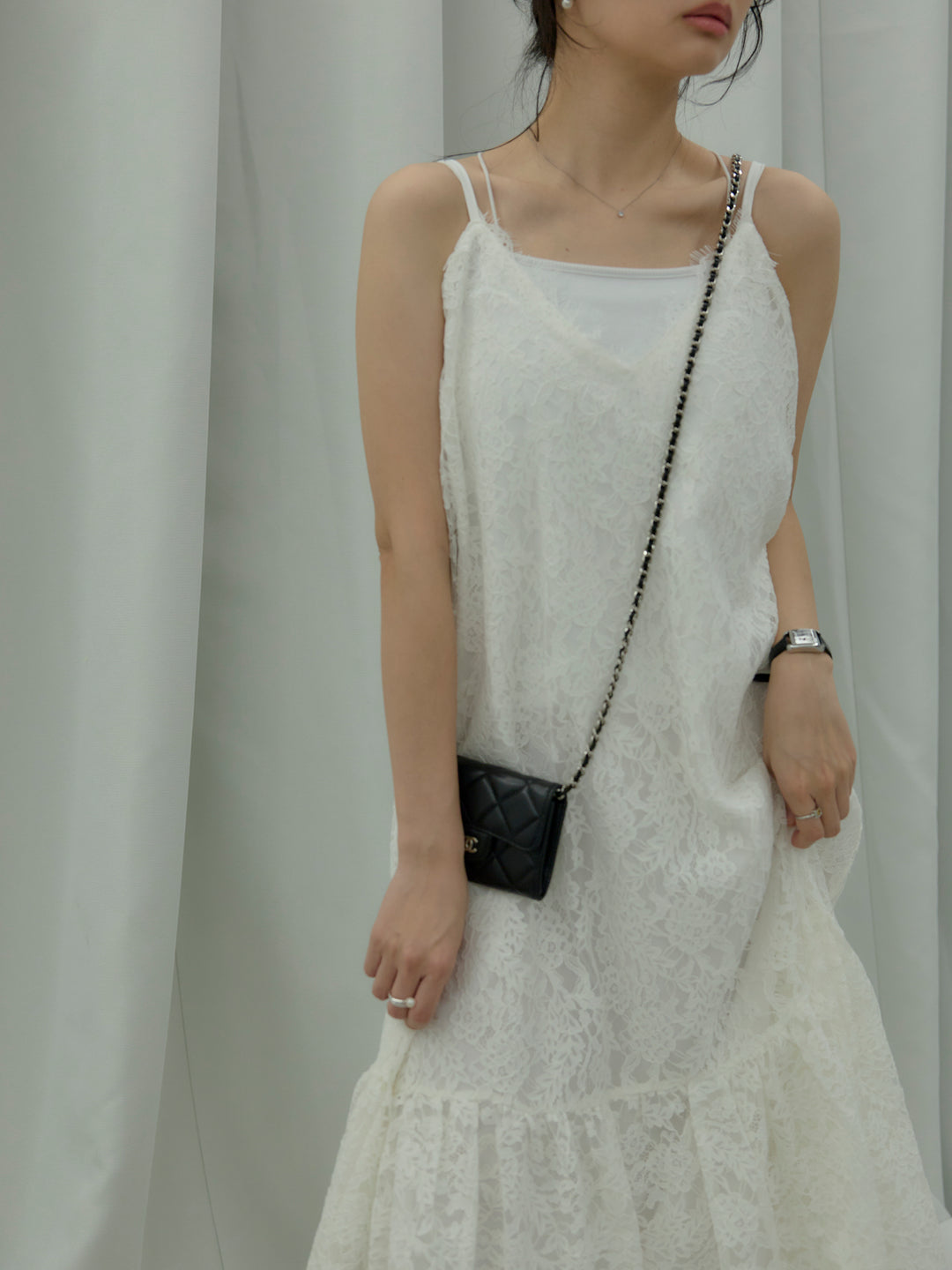 フラワーレースフレアキャミドレス