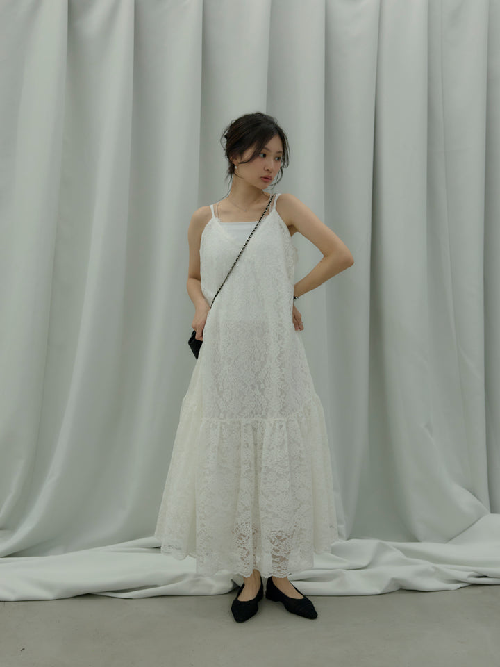 フラワーレースフレアキャミドレス