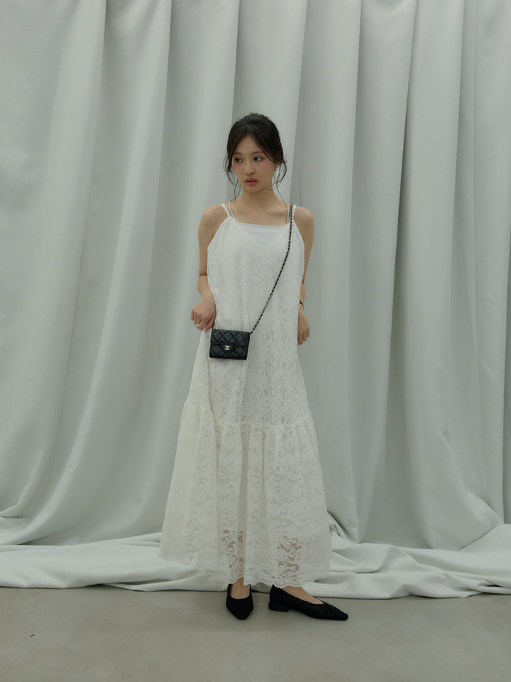 フラワーレースフレアキャミドレス