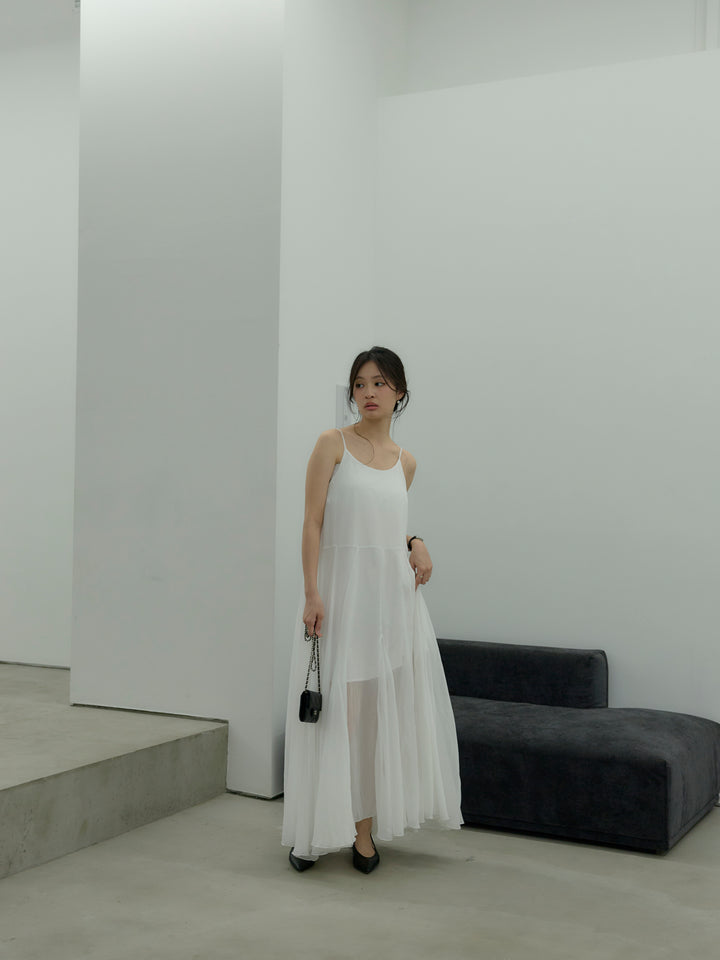 タイ付きシフォンラッフルキャミワンピース