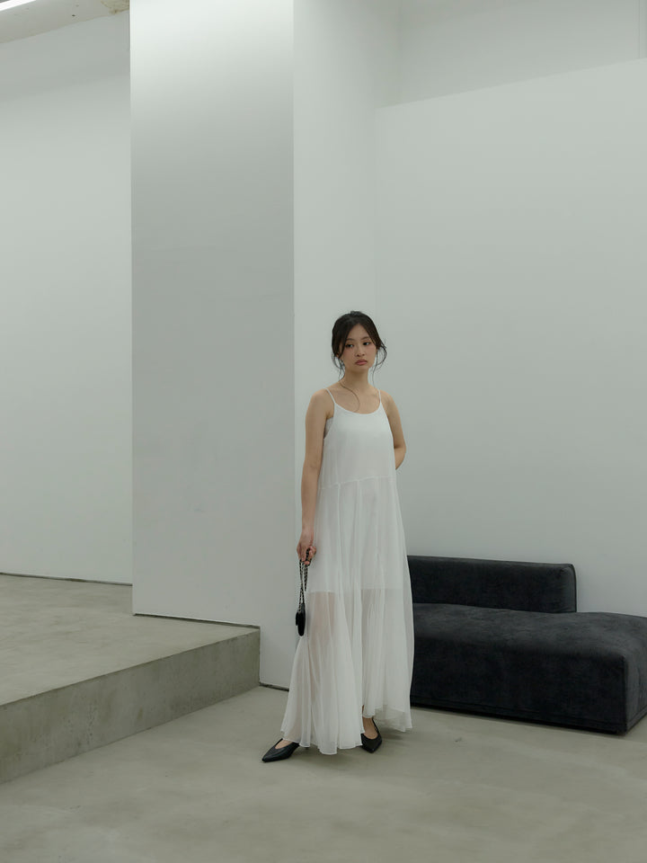 タイ付きシフォンラッフルキャミワンピース