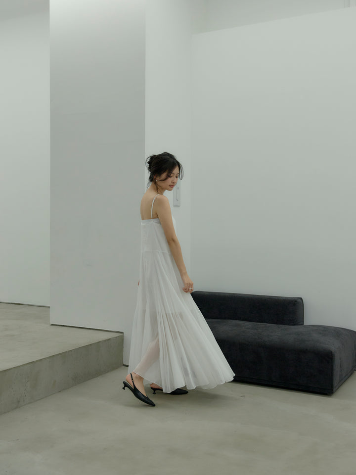 タイ付きシフォンラッフルキャミワンピース