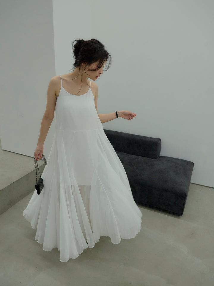 タイ付きシフォンラッフルキャミワンピース