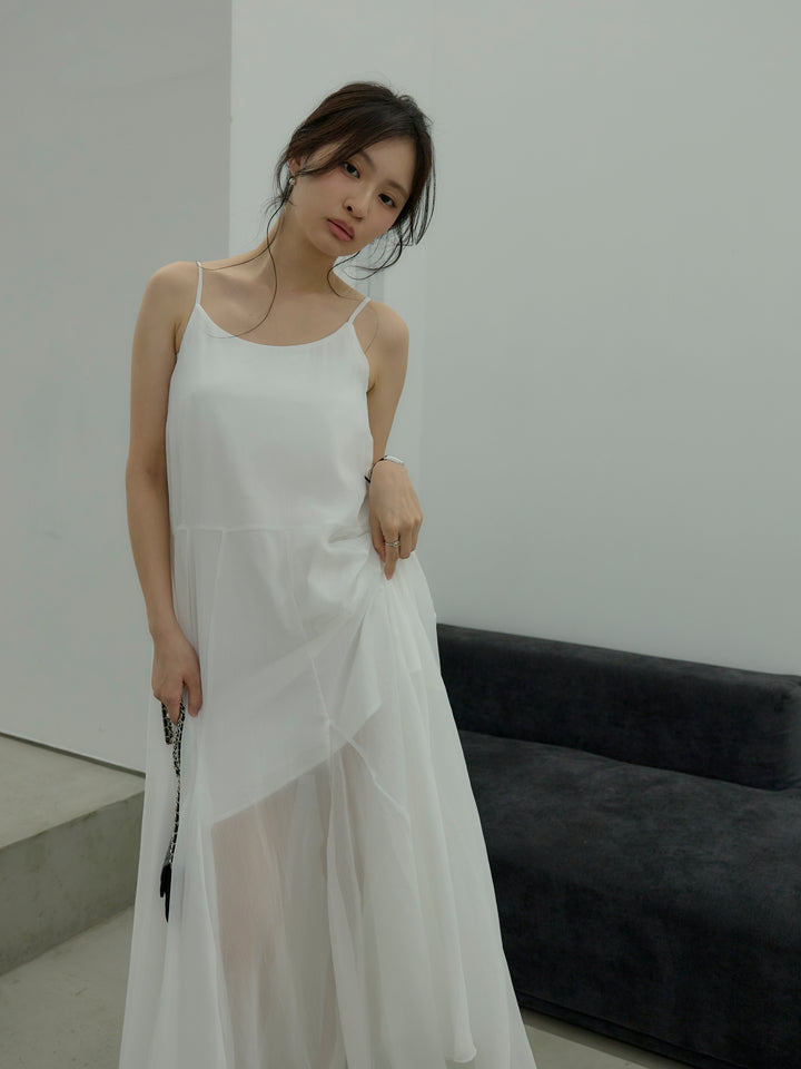 タイ付きシフォンラッフルキャミワンピース