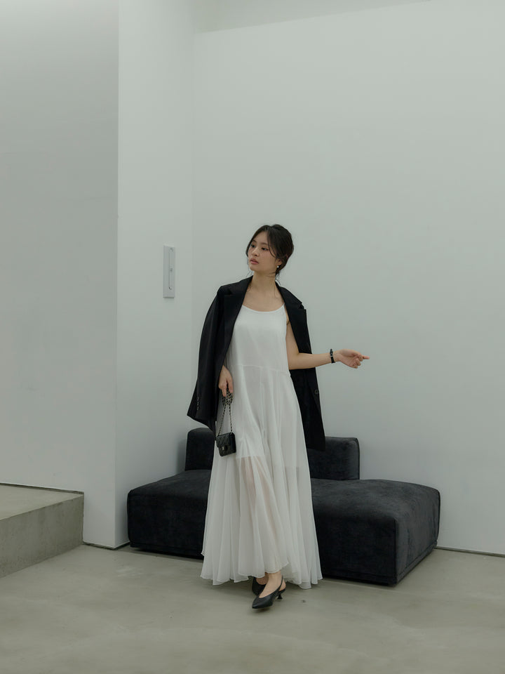 タイ付きシフォンラッフルキャミワンピース