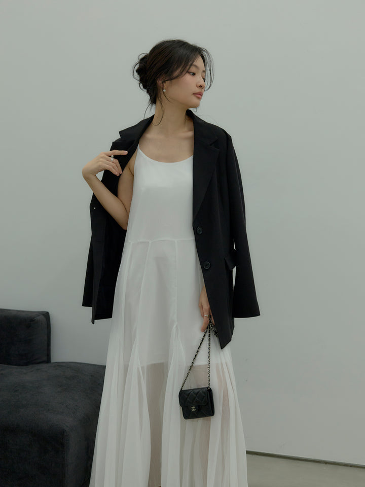 タイ付きシフォンラッフルキャミワンピース