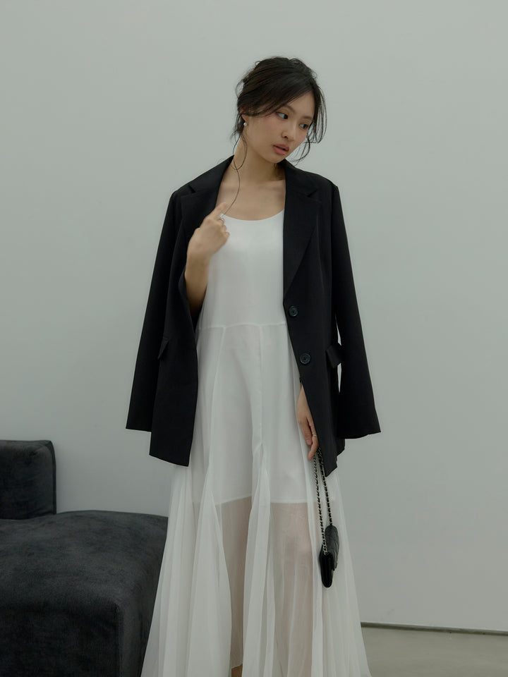 タイ付きシフォンラッフルキャミワンピース