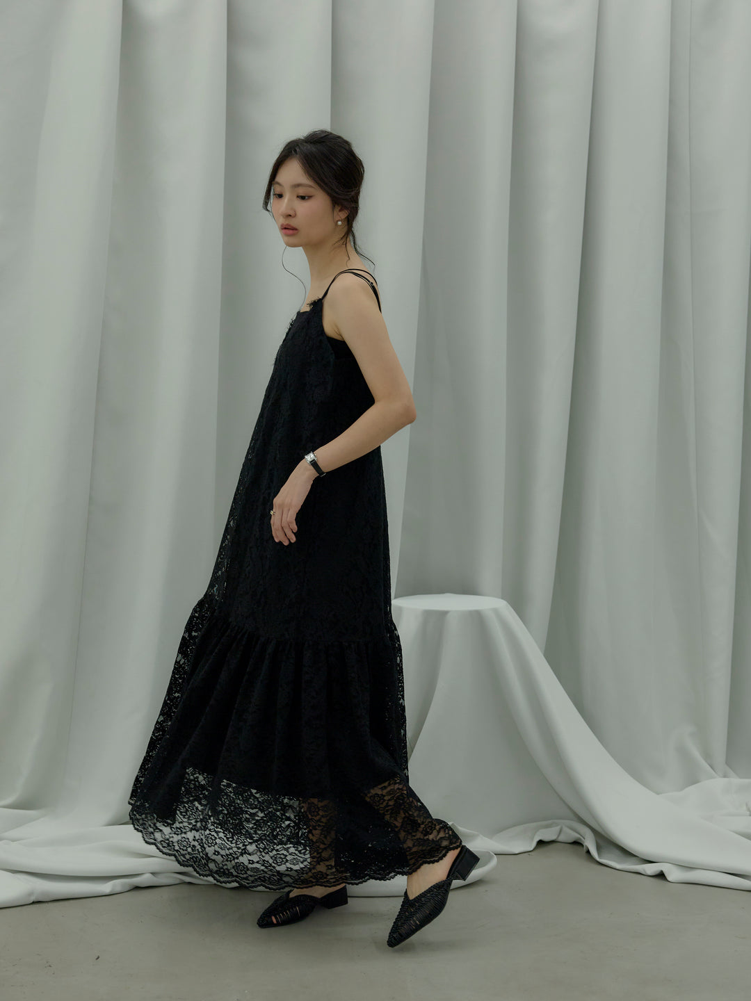 フラワーレースフレアキャミドレス