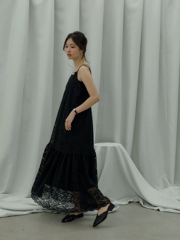 フラワーレースフレアキャミドレス