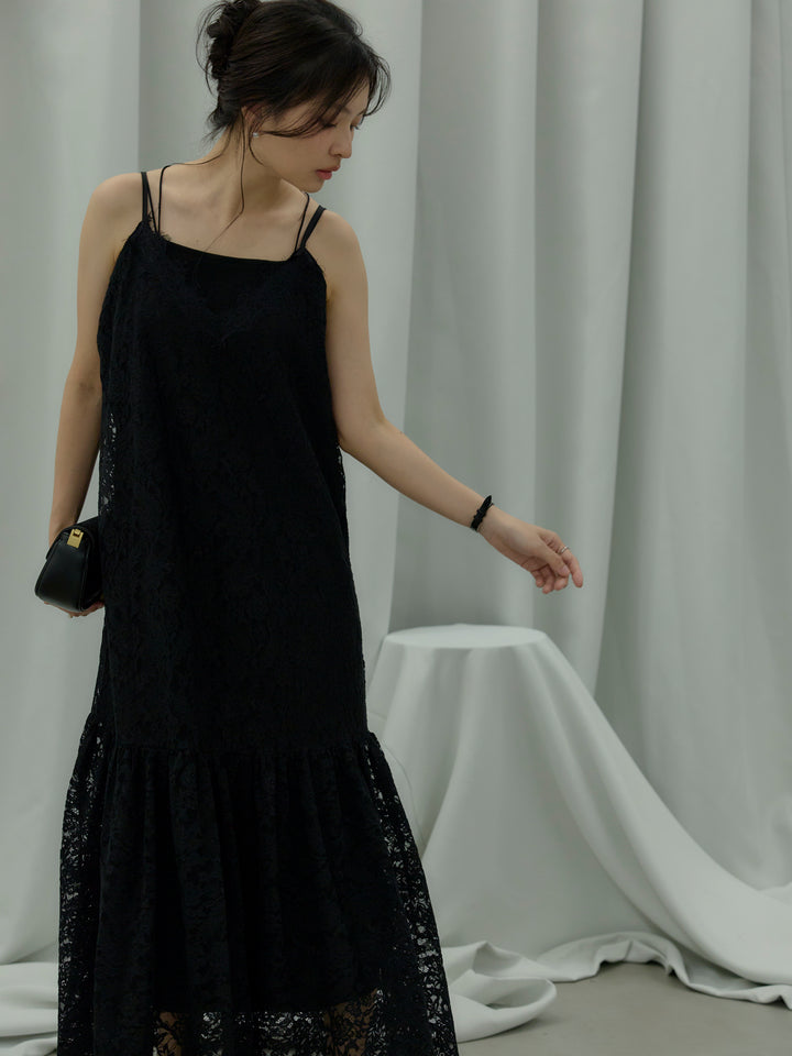 フラワーレースフレアキャミドレス