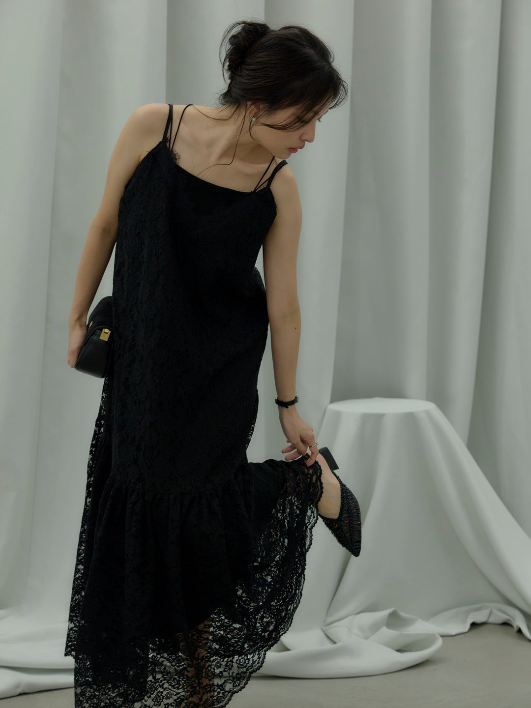 フラワーレースフレアキャミドレス