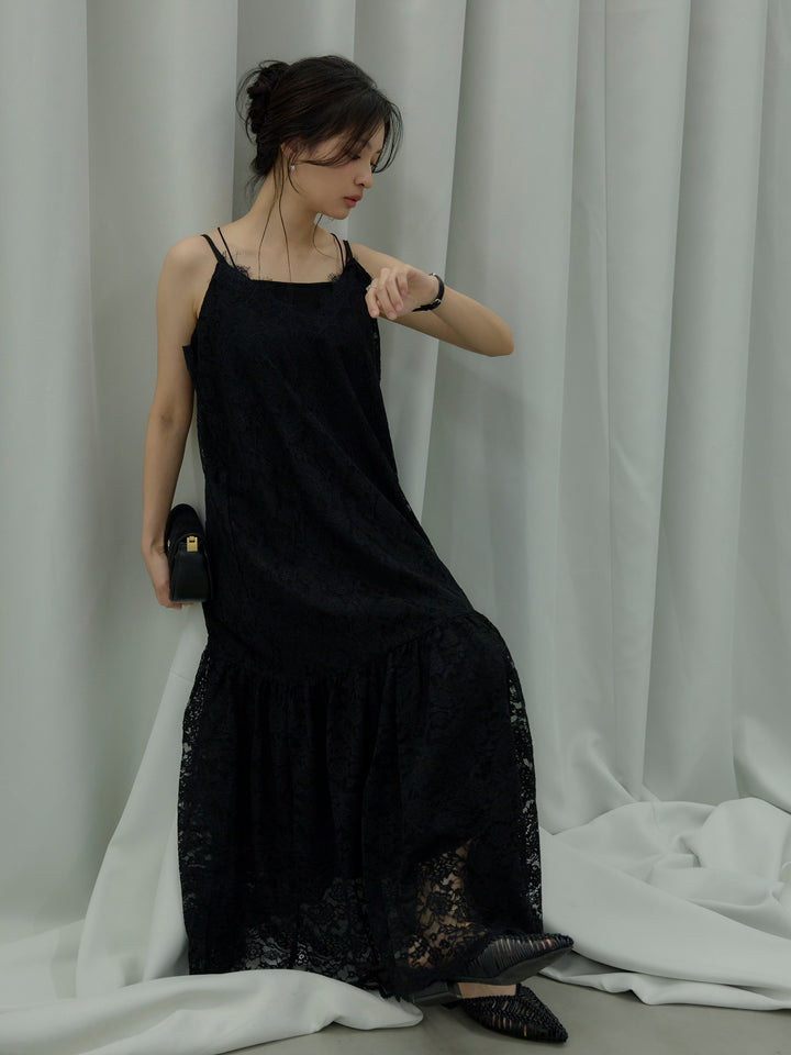 フラワーレースフレアキャミドレス