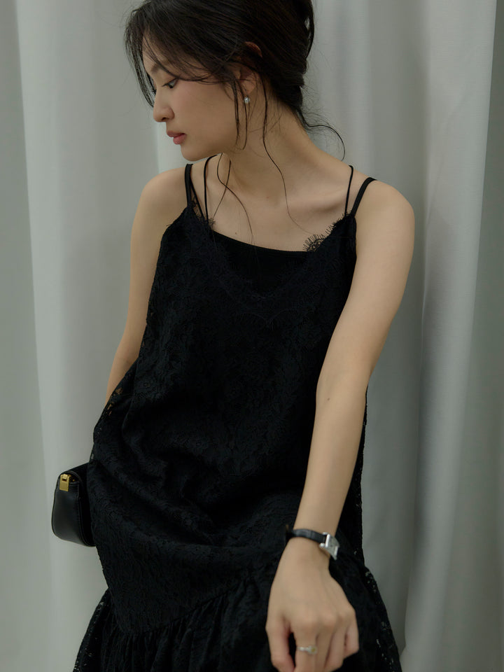 フラワーレースフレアキャミドレス