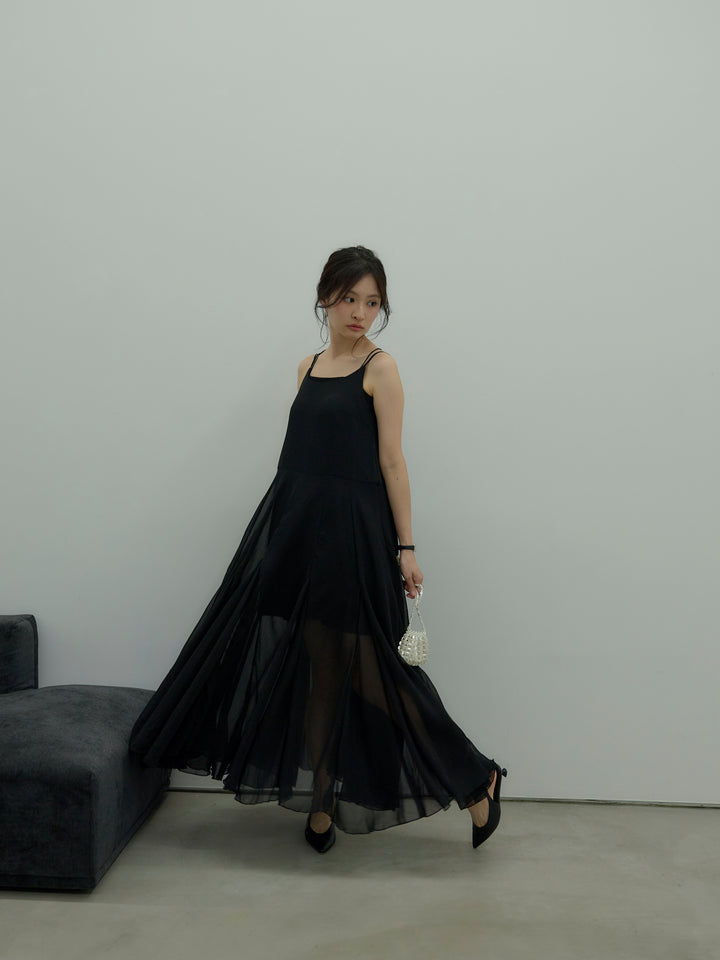 タイ付きシフォンラッフルキャミワンピース