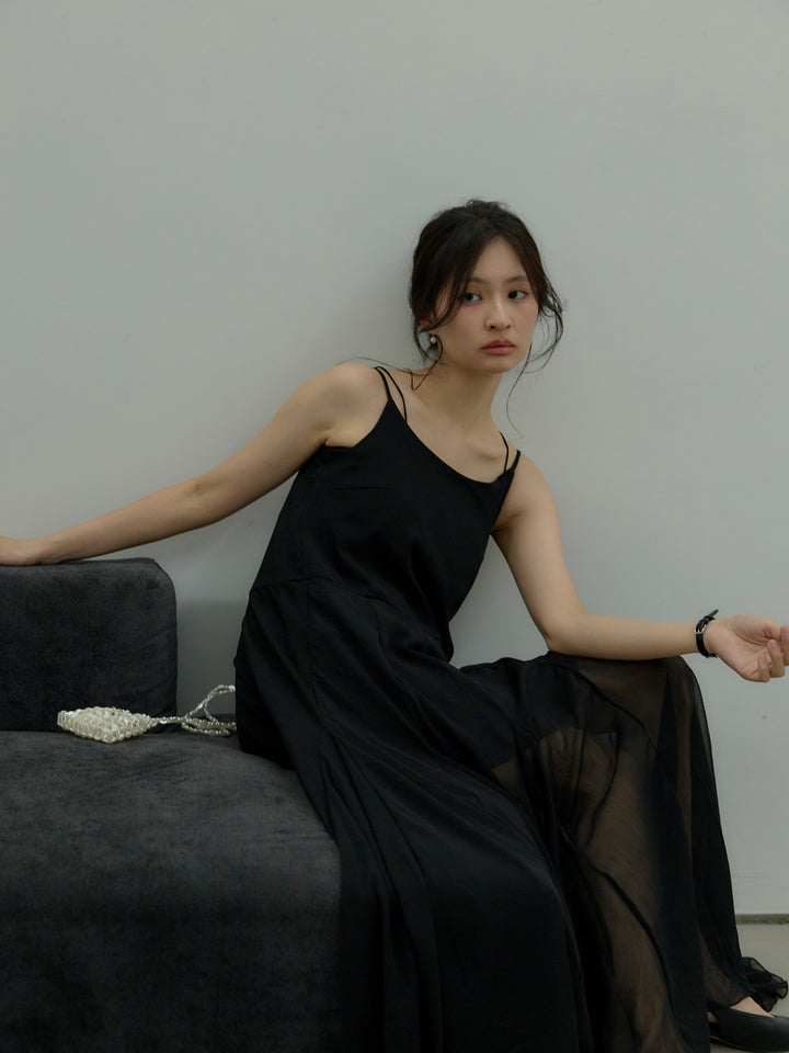 タイ付きシフォンラッフルキャミワンピース