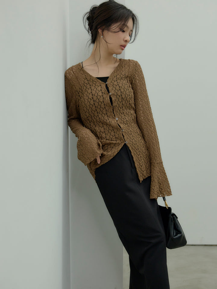 【SET】カットレースVネックカーディガン+【Essential】Authentic pencil skrt(2set)
