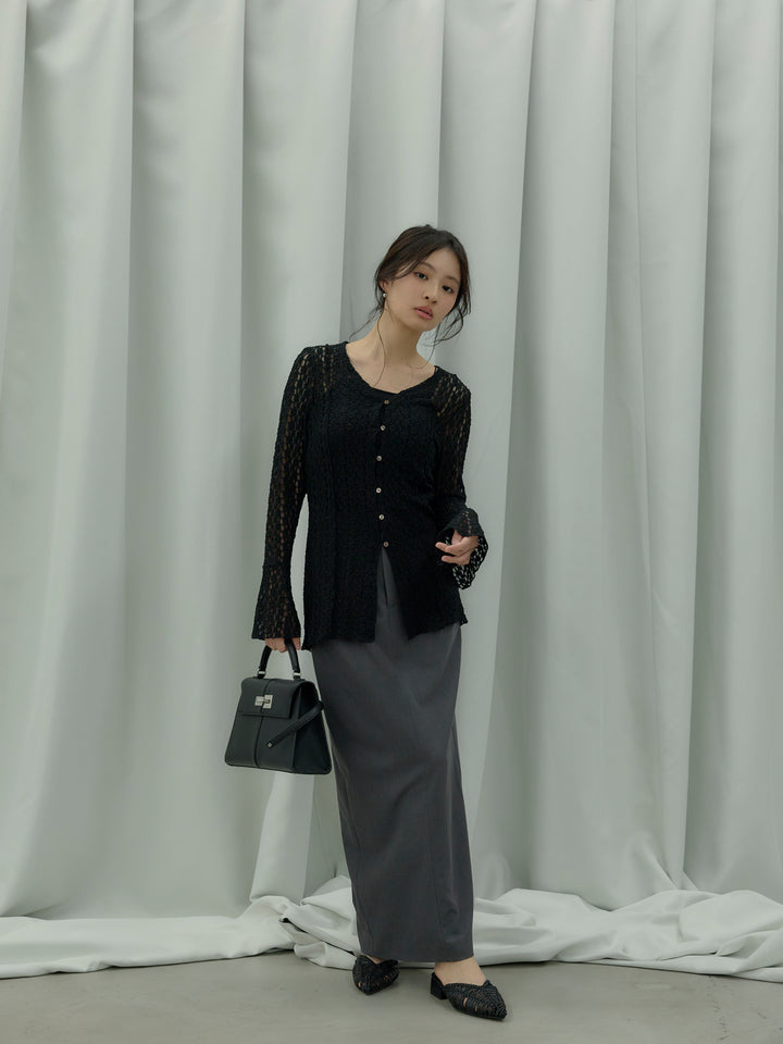 【SET】カットレースVネックカーディガン+【Essential】Authentic pencil skrt(2set)