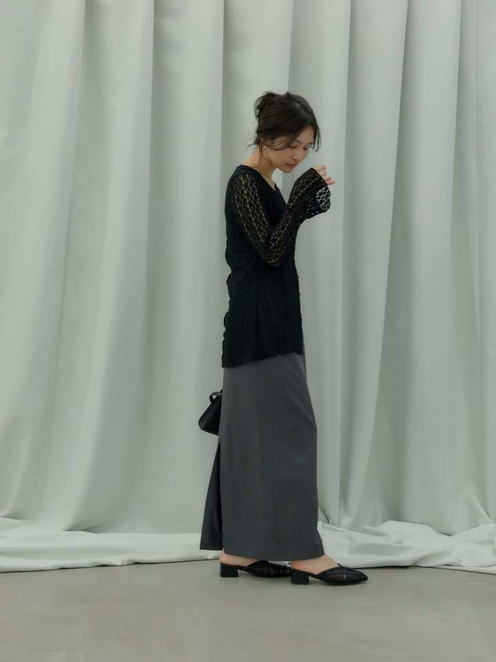 【SET】カットレースVネックカーディガン+【Essential】Authentic pencil skrt(2set)