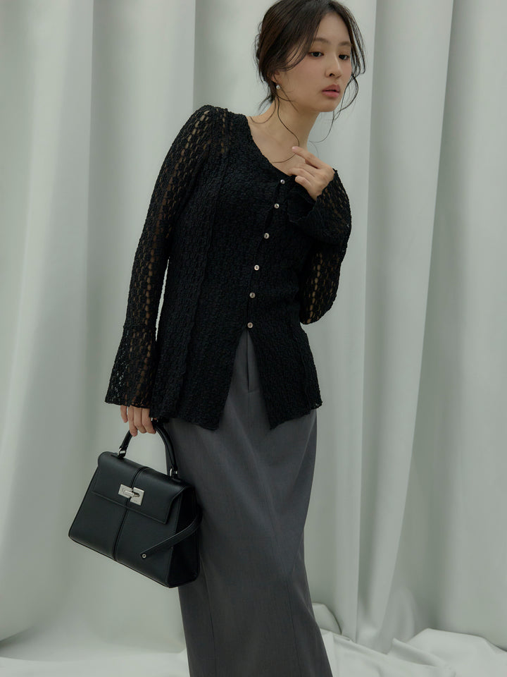 【SET】カットレースVネックカーディガン+【Essential】Authentic pencil skrt(2set)