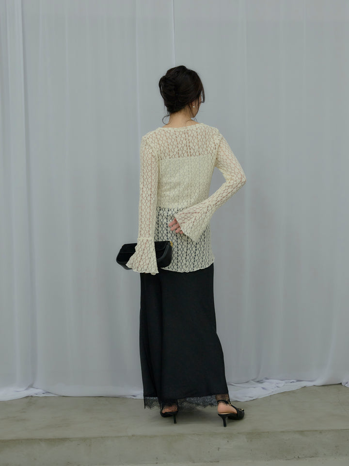 裾レースシワサテンナロースカート