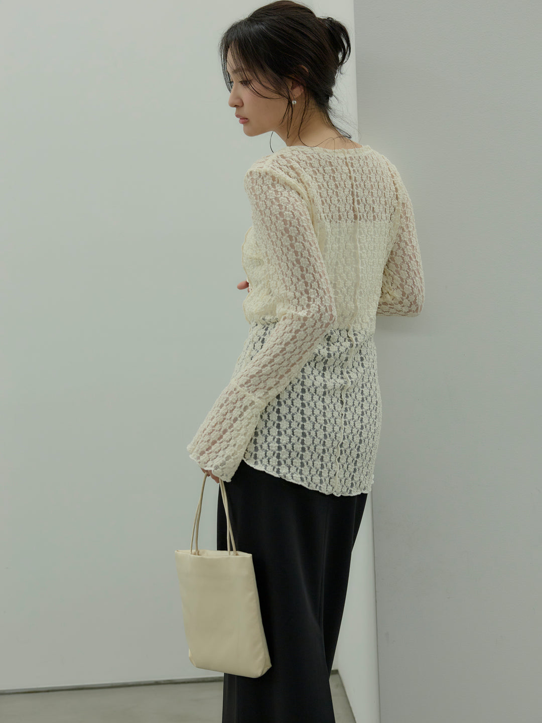 【SET】カットレースVネックカーディガン+【Essential】Authentic pencil skrt(2set)