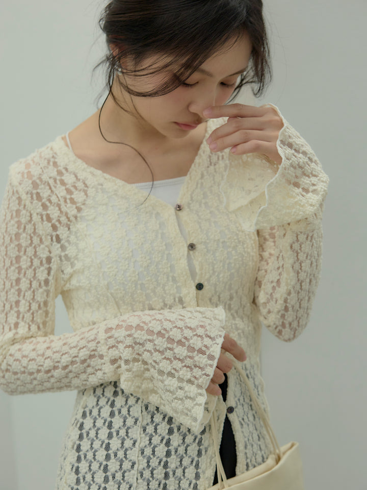 【SET】カットレースVネックカーディガン+【Essential】Authentic pencil skrt(2set)