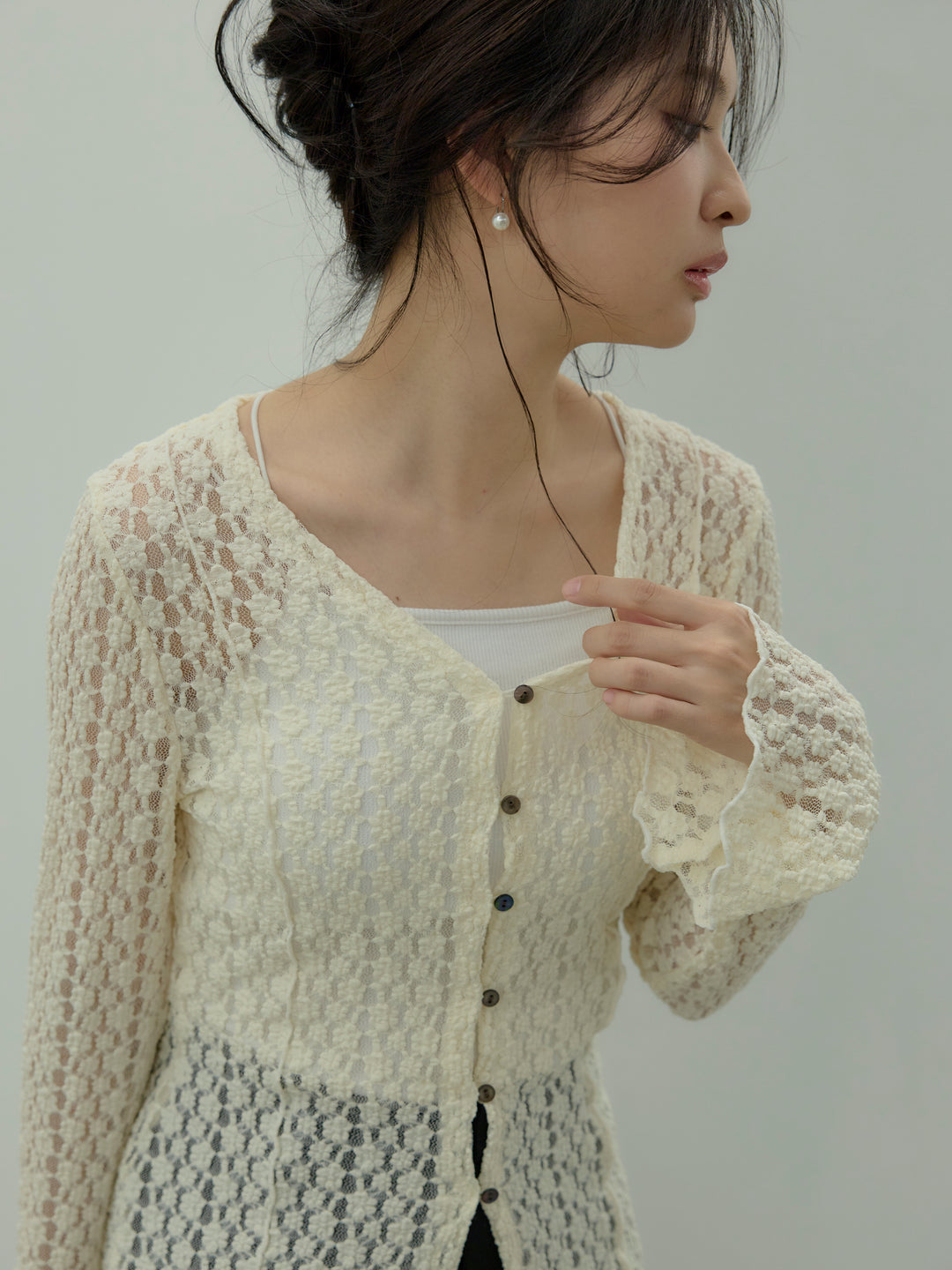 【SET】カットレースVネックカーディガン+【Essential】Authentic pencil skrt(2set)