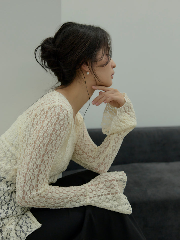 【SET】カットレースVネックカーディガン+【Essential】Authentic pencil skrt(2set)