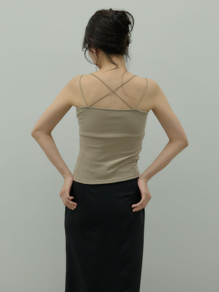 カットリブカップ付きバッククロスキャミソール