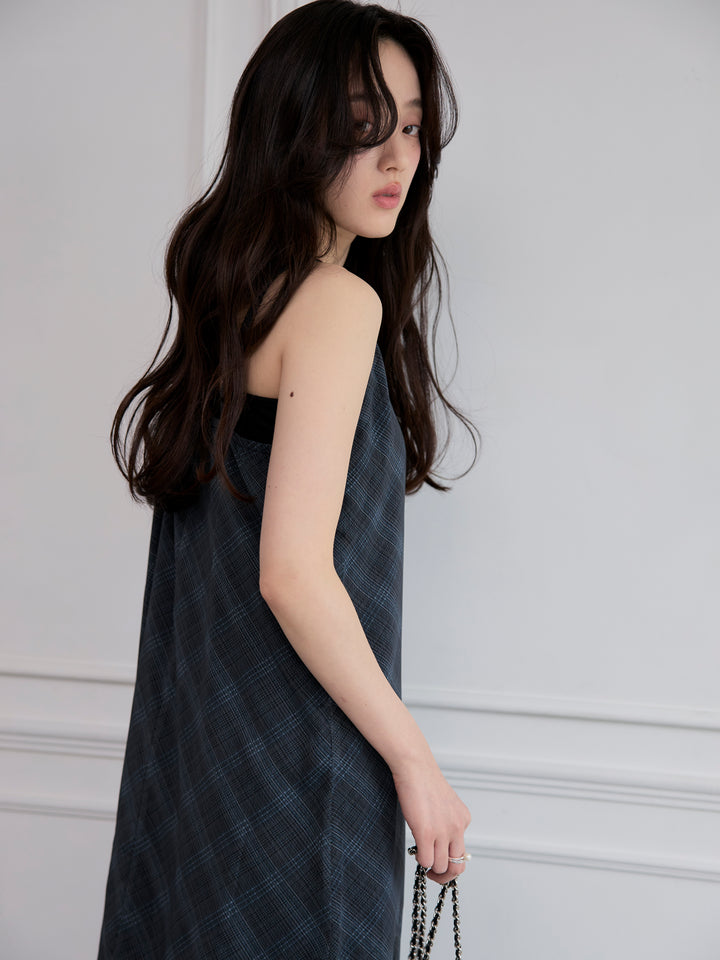 レースディテールチェックアシメキャミソール