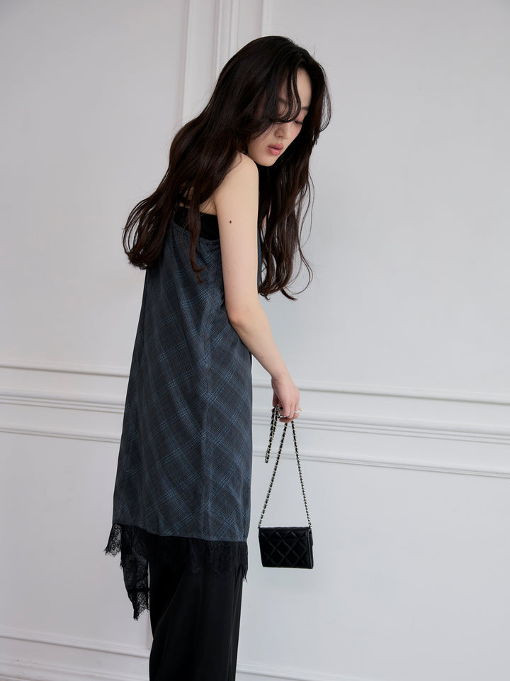 レースディテールチェックアシメキャミソール