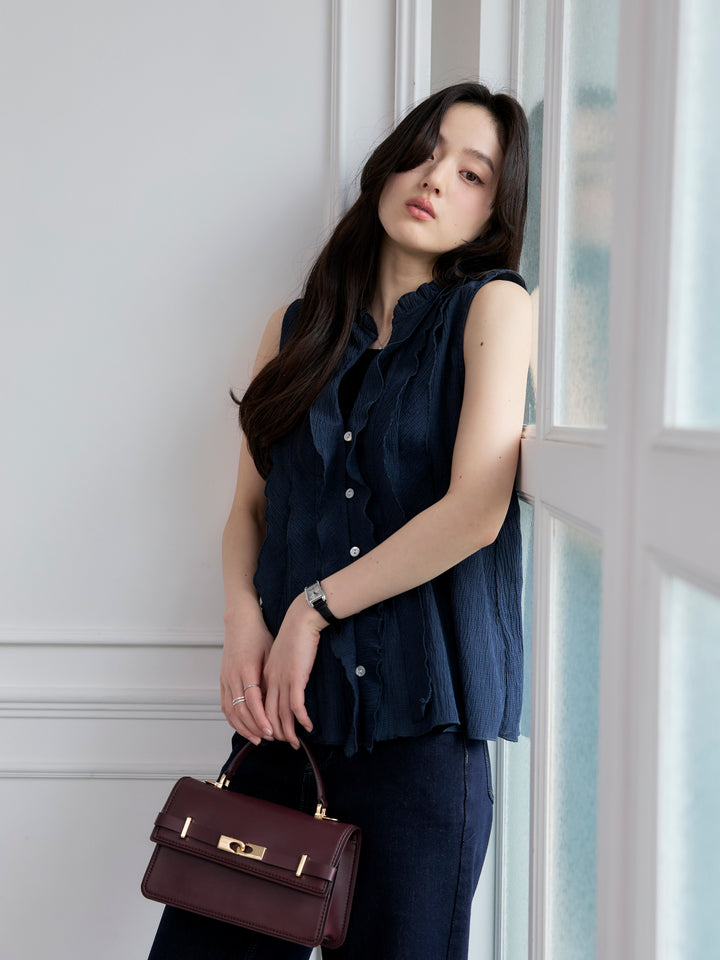 【SET】シアーフリルノースリーブブラウス+コットンフレアデニム(2set)