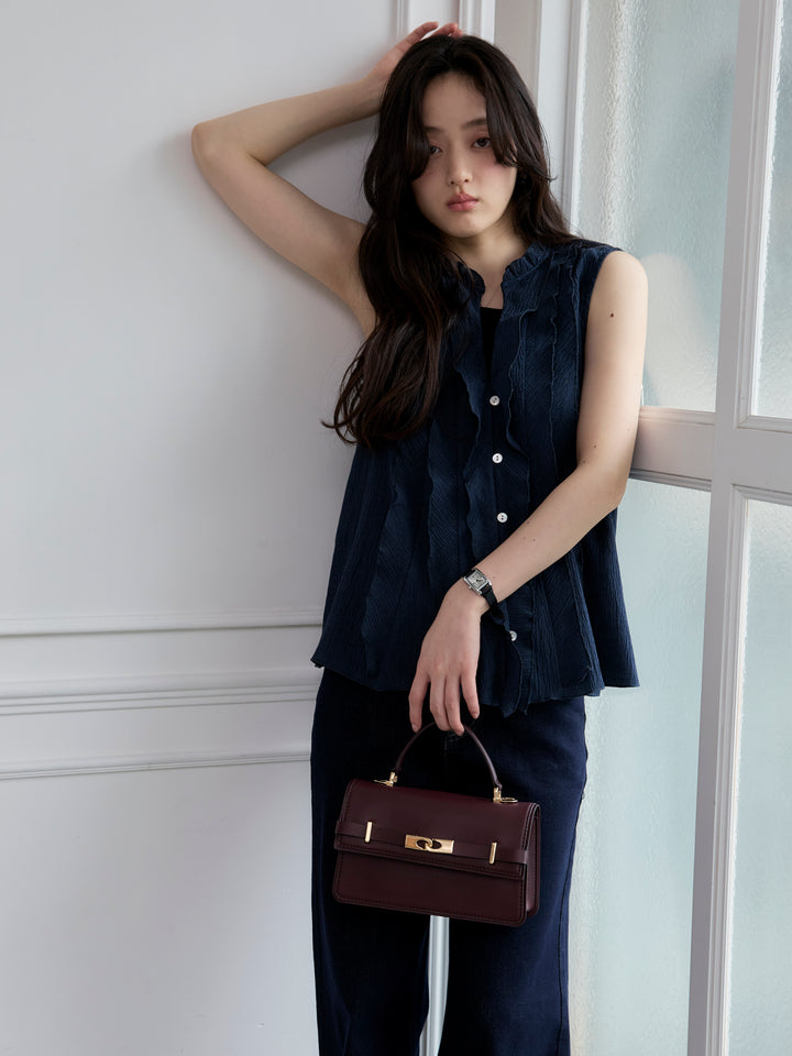 【SET】シアーフリルノースリーブブラウス+コットンフレアデニム(2set)