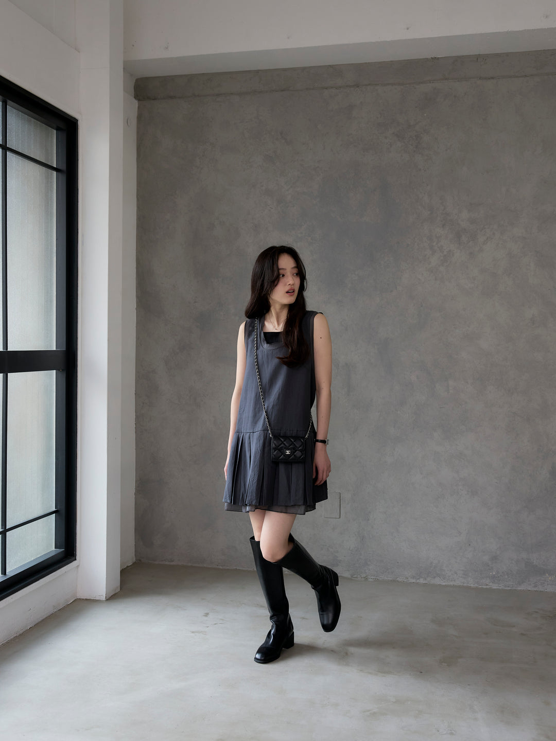 シアーレイヤードプリーツミニワンピース