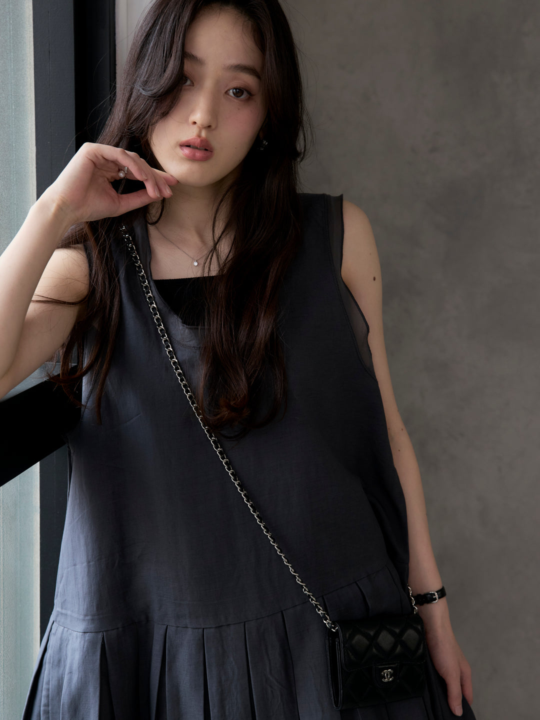 シアーレイヤードプリーツミニワンピース