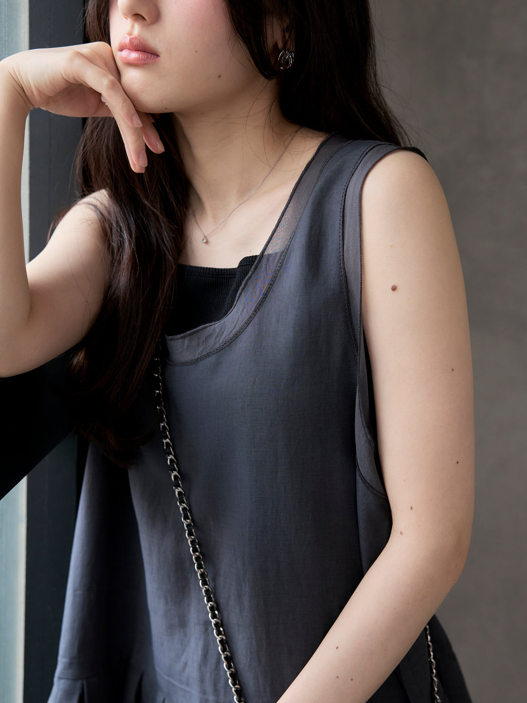 シアーレイヤードプリーツミニワンピース