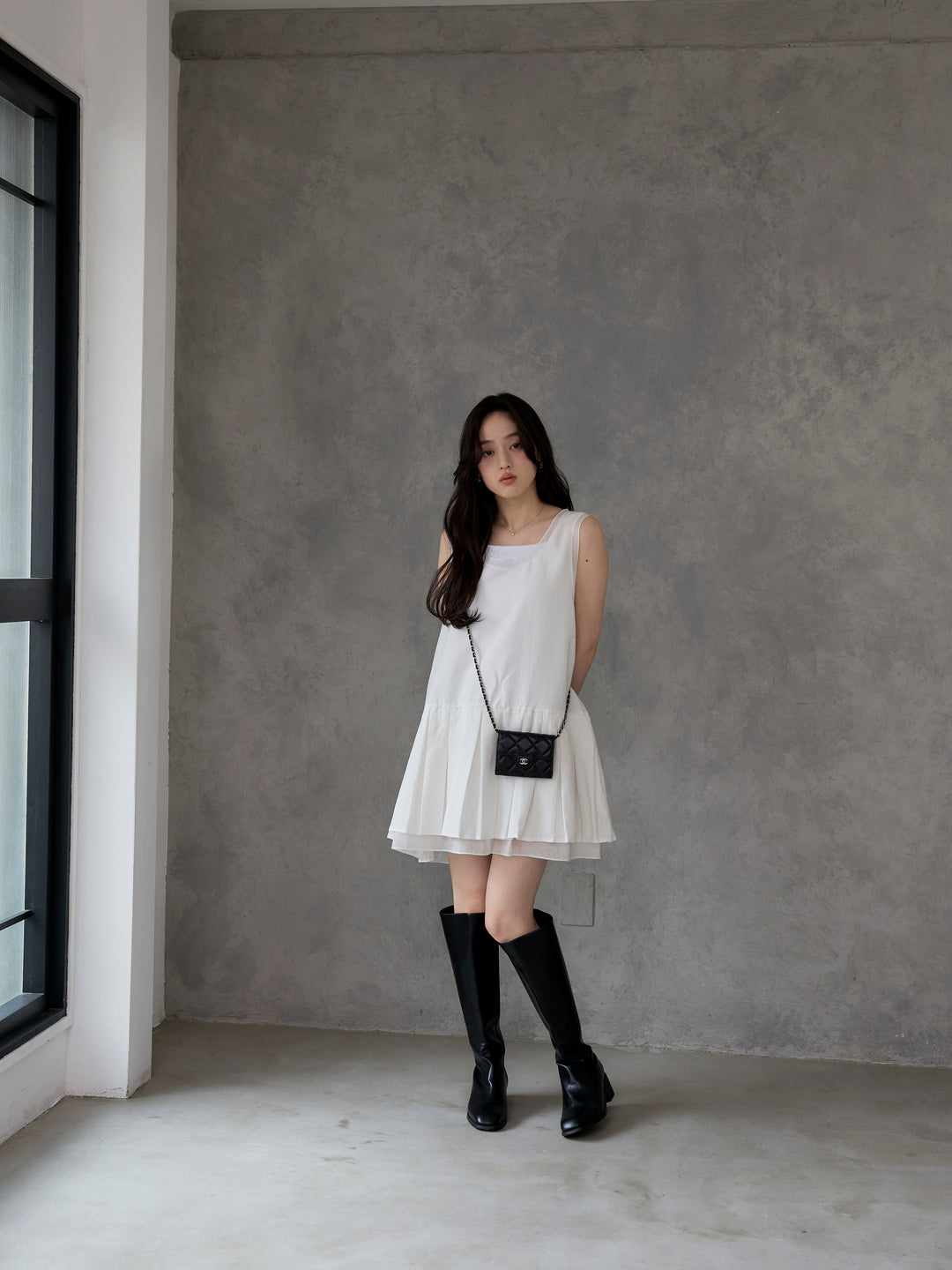 シアーレイヤードプリーツミニワンピース