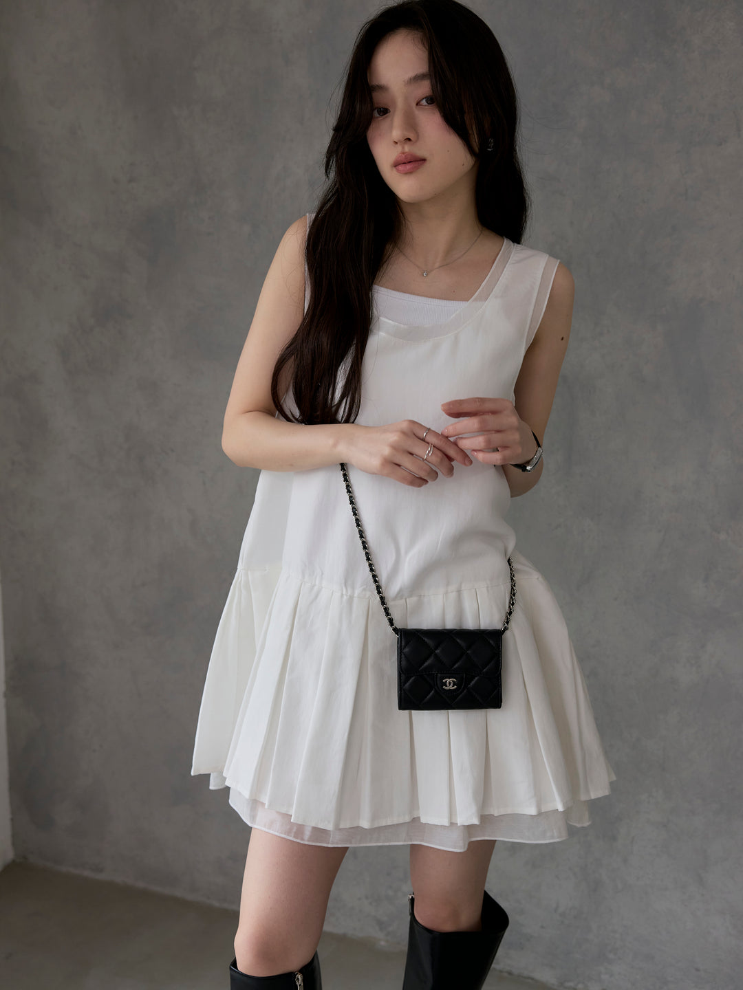 シアーレイヤードプリーツミニワンピース