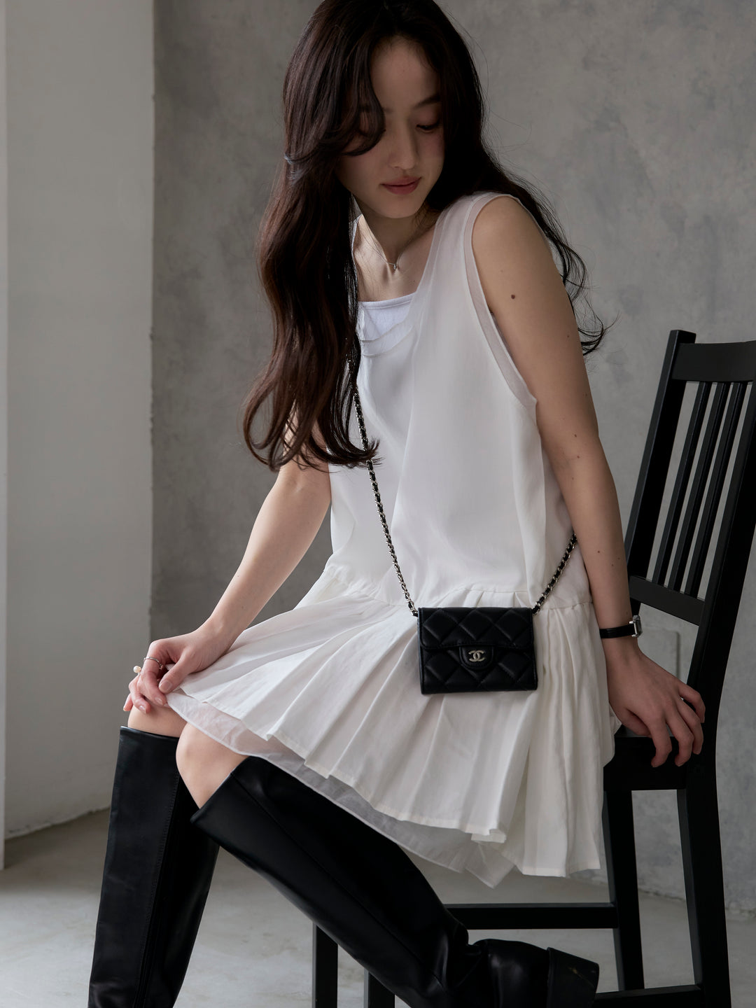 シアーレイヤードプリーツミニワンピース