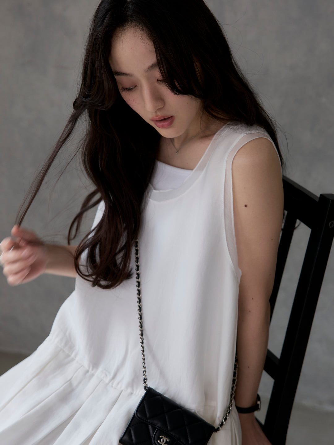 シアーレイヤードプリーツミニワンピース