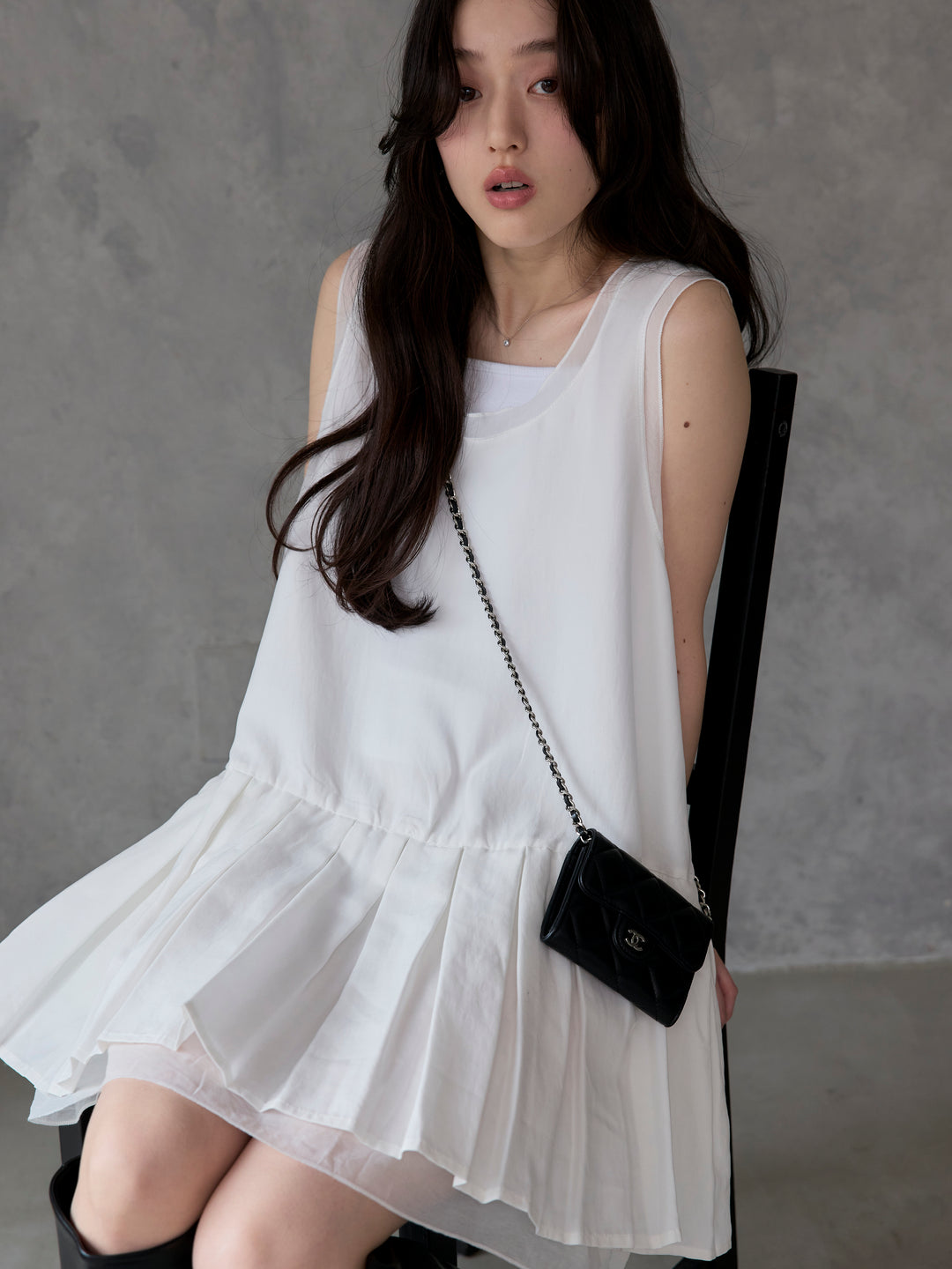 シアーレイヤードプリーツミニワンピース